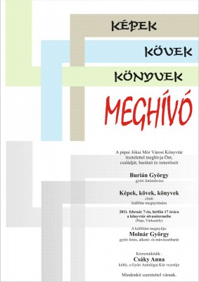 Burián György: Képek, kövek, könyvek c. előadásának meghívója